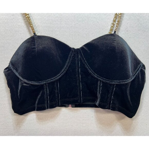 Womens Bae Velvet Bustier Chain Cami Top Size XL Black Sexy Chic Cropped Y2K - Picture 4 of 8